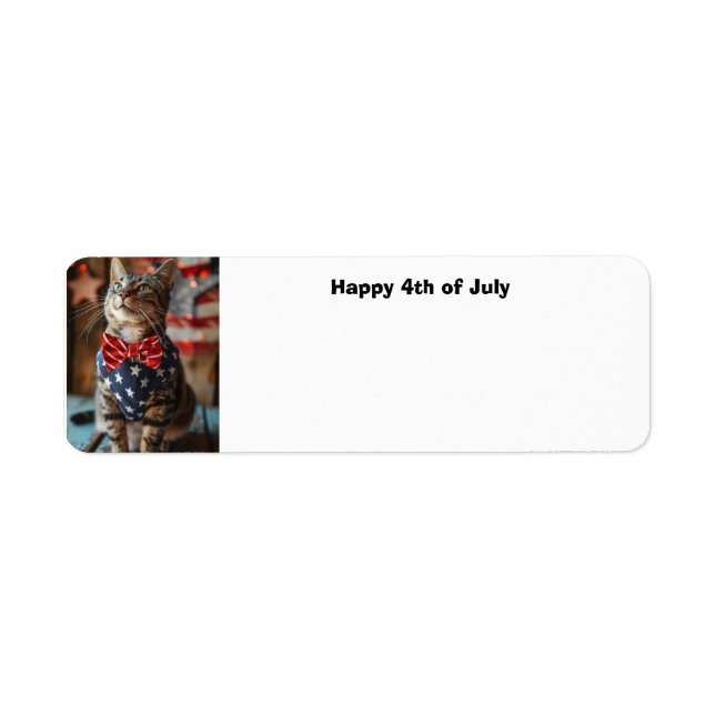 Lycklig 4:e juli Katt Returadress Etikett (Framsidan)