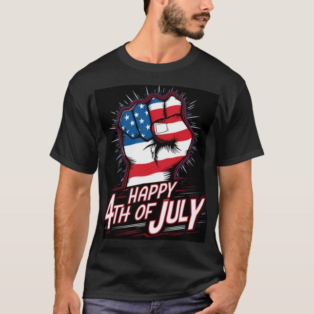 Lycklig 4:e juli: Knivade Fist Patriotic Black T Shirt (Framsida)