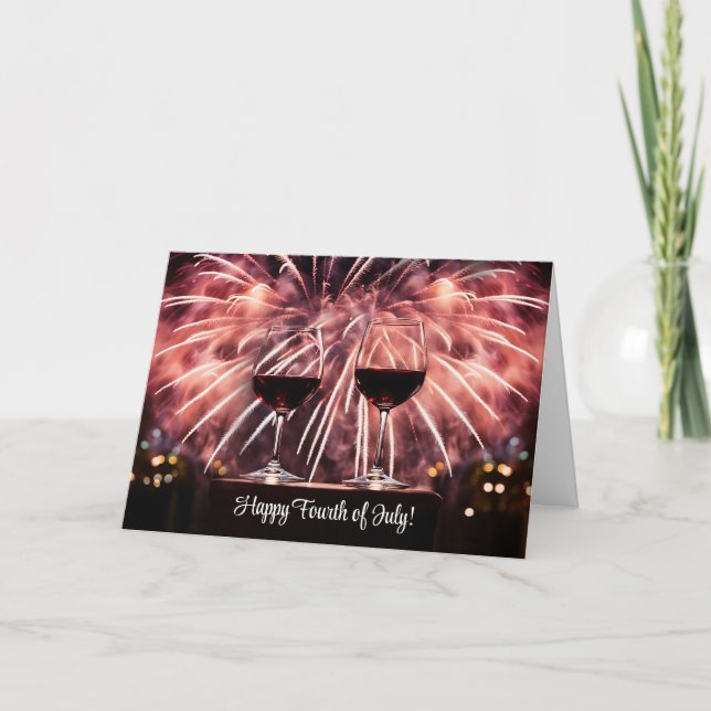Lycklig 4:e juli med Red Vin Fireworks Helgkort (Framsida)