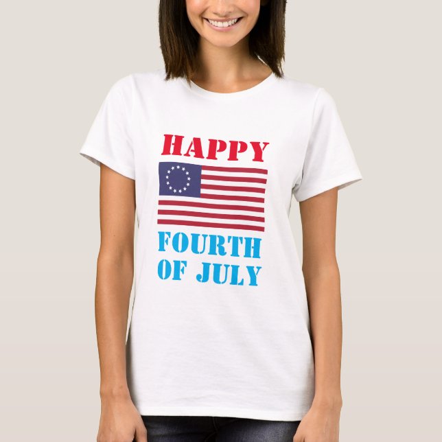 Lycklig 4:e juli Noveltyn Mode T Shirt (Framsida)