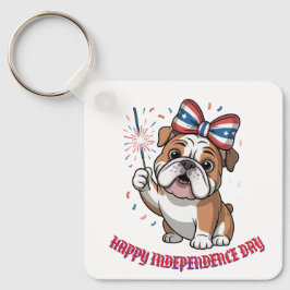 "Lycklig 4:e juli" Patriotic Bulldog Anpassningsba Nyckelring