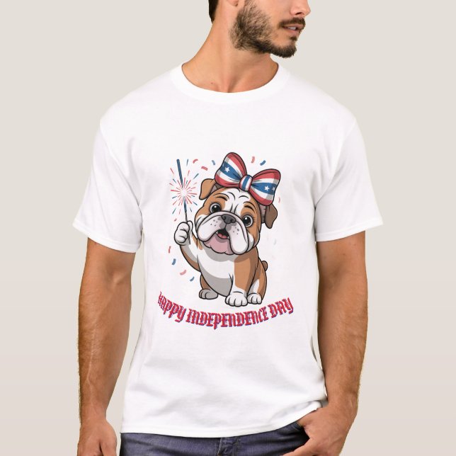 "Lycklig 4:e juli" Patriotic Bulldog Anpassningsba T Shirt (Framsida)