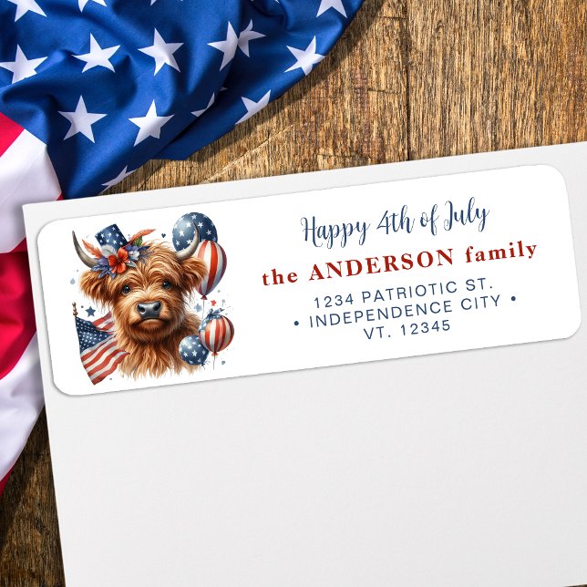 Lycklig 4:e juli Patriotic Cow Returadress Returadress Etikett (Skapare uppladdad)