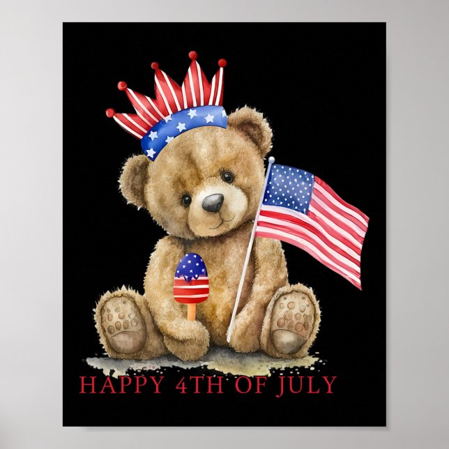Lycklig 4:e juli: Patriotiska Cute Bear Women Girl Poster (Framsidan)