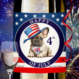Lycklig 4:e juli Pug Vinflaska Etikett