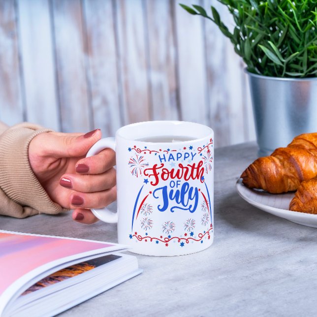 Lycklig 4:e juli Röd blå och vit Mugg (Skapare uppladdad)