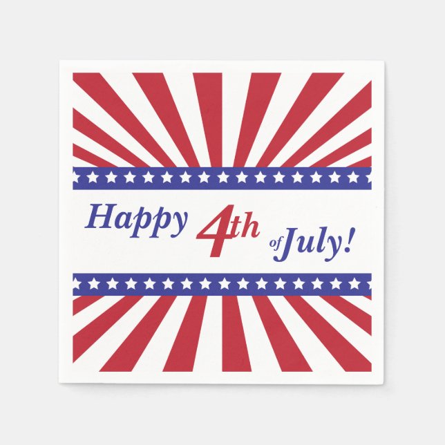 Lycklig 4:e juli Röd vit och blå Pappersservett (Framsidan)