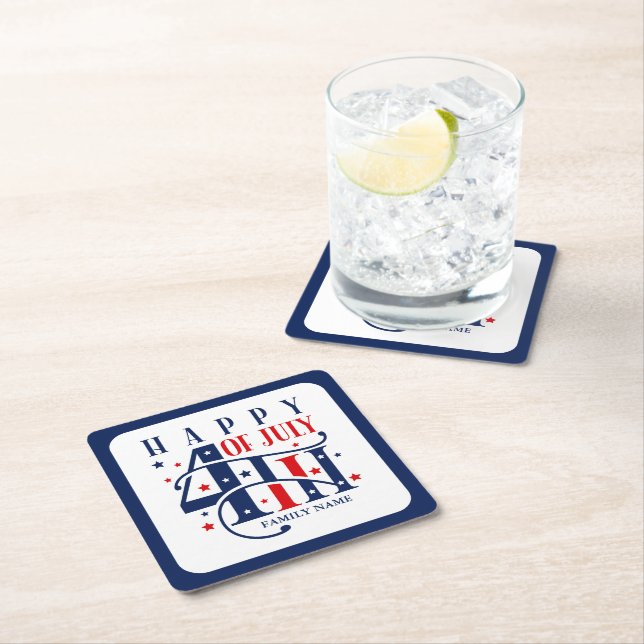 Lycklig 4:e juli Röd vit och blå Underlägg Papper Kvadrat (Insitu)