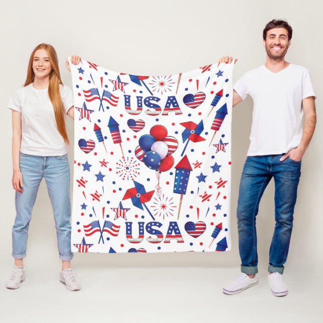 Lycklig 4:e juli Röda blåa Party Fleecefilt (På plats)