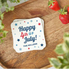 Lycklig 4:e juli Röda vita och blå patriotiska Underlägg Papper Kvadrat