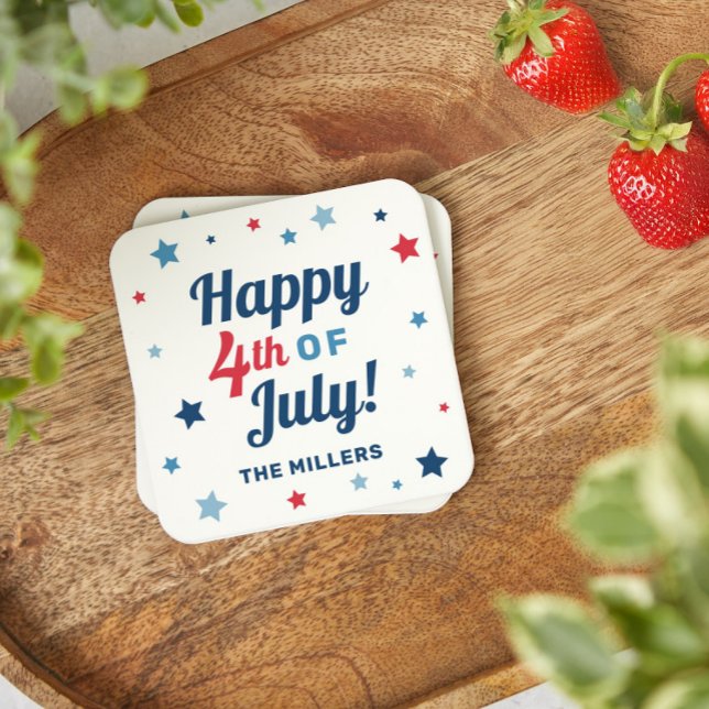 Lycklig 4:e juli Röda vita och blå patriotiska Underlägg Papper Kvadrat (Skapare uppladdad)