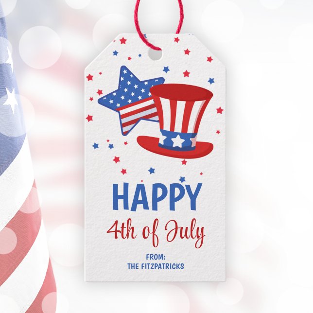 Lycklig 4:e juli: Röda vitets- och blåpartis förde Presentetikett (Happy 4th Of July Red White & Blue Party Favor Gift Tags)