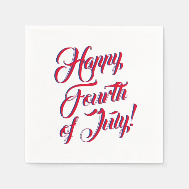 Lycklig 4:e juli rött vitt blått skriptelegant pappersservett (Framsidan)