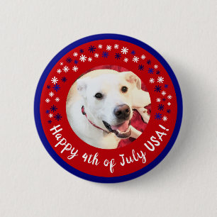 Lycklig 4:e juli USA Funny Smiling Hund Photo Knapp
