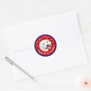 Lycklig 4:e juli USA Funny Smiling Hund Photo Runt Klistermärke