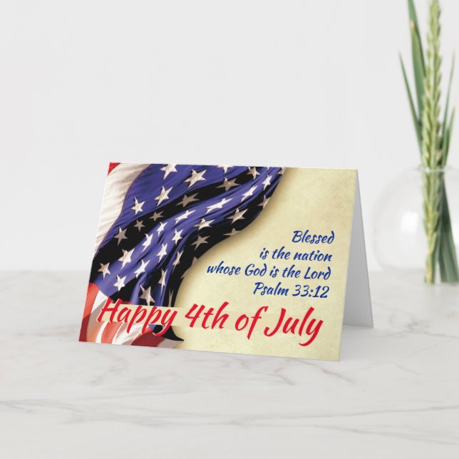 LYCKLIG 4:E JULI USA Patriotic Scripture Custom Kort (Framsida)