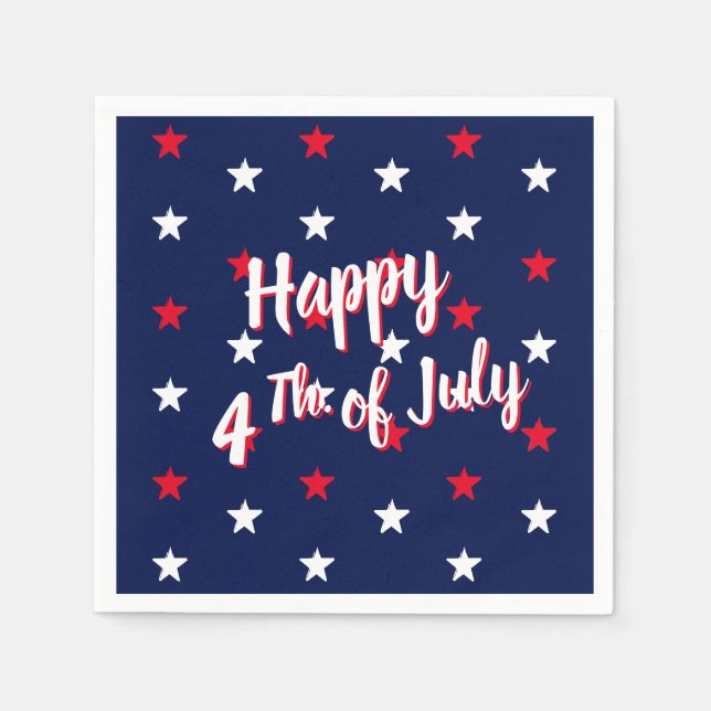 Lycklig 4:e juli: vita, blå stjärnor pappersservett (Framsidan)