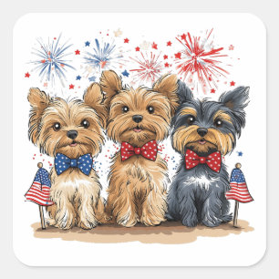 Lycklig 4:e juli Yorkshire Terrier Hundar Fyrkantigt Klistermärke