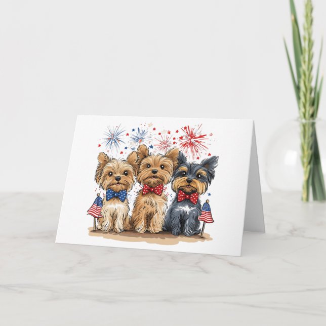 Lycklig 4:e juli Yorkshire Terrier Hundar Helgkort (Framsida)