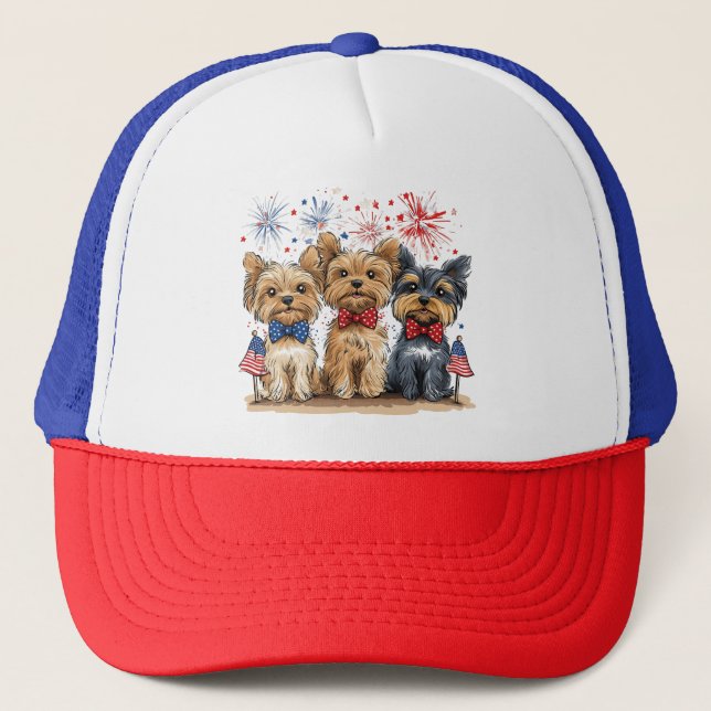 Lycklig 4:e juli Yorkshire Terrier Hundar Keps (Framsida)