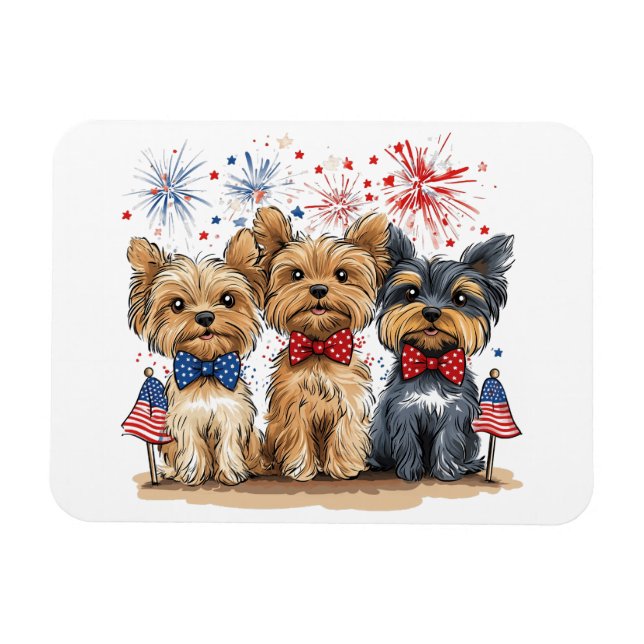 Lycklig 4:e juli Yorkshire Terrier Hundar Magnet (Horisontell)