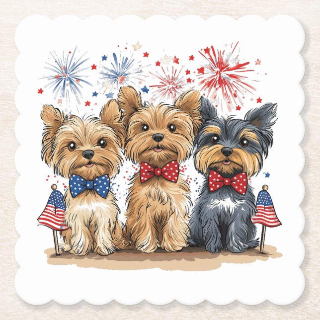 Lycklig 4:e juli Yorkshire Terrier Hundar Underlägg Papper (Framsida)