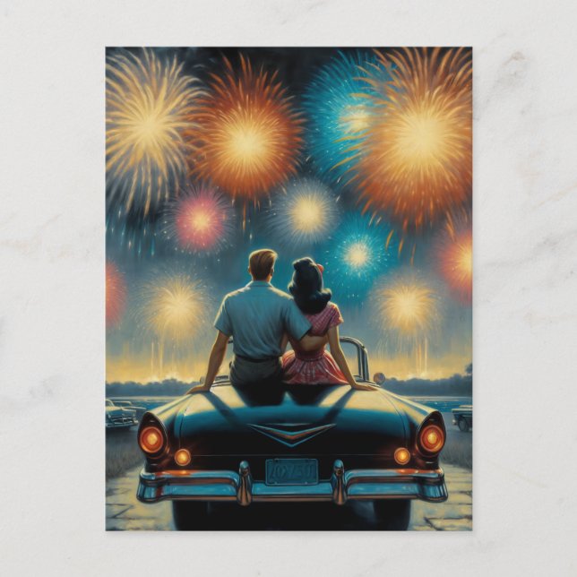 Lycklig 4 juli | 1950's par Fireworks Vykort (Framsida)