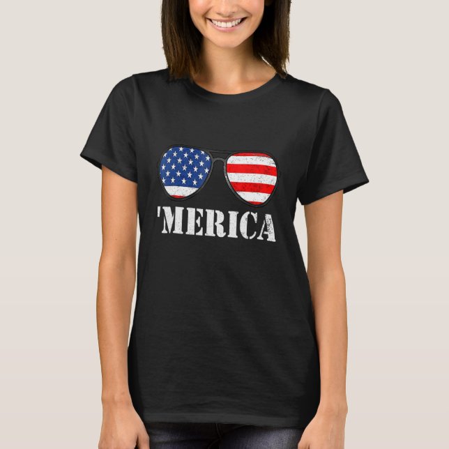 Lycklig 4 juli 2011: "Merica Flagga Sunglasses Pat T Shirt (Framsida)