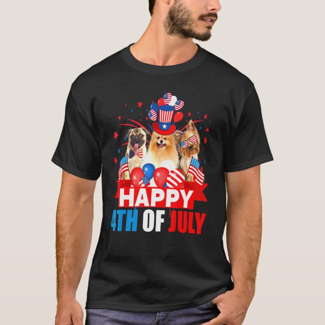 Lycklig 4 juli 3 Pride Amerikanska Flagga T Shirt (Framsida)