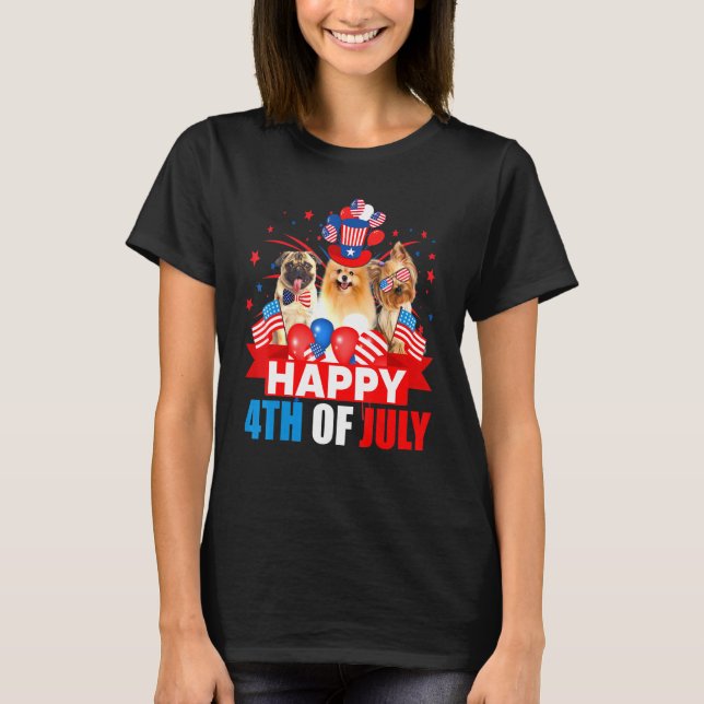 Lycklig 4 juli 3 Pride Amerikanska Flagga T Shirt (Framsida)