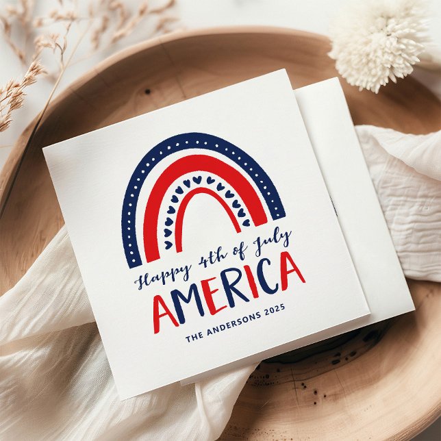 Lycklig 4 juli Amerika | Rött vitt blått regnbåge Pappersservett (Skapare uppladdad)