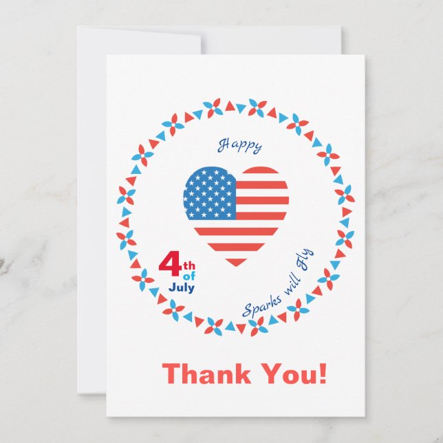 Lycklig 4 juli Amerika USA flagga Heart Patriotic Tack Kort (Framsida)