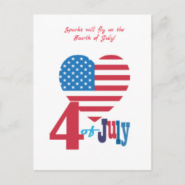 Lycklig 4 juli Amerika USA flagga Patriotic Heart Vykort