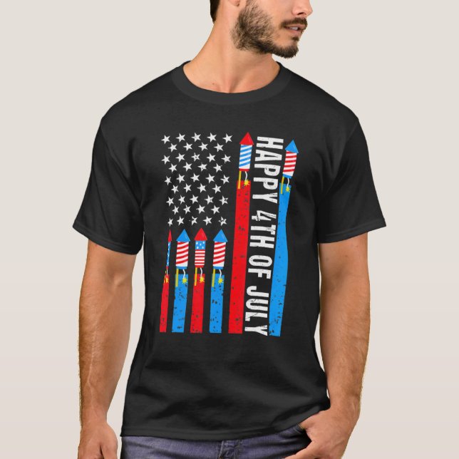 Lycklig 4 juli Amerikanska Flagga Fireworks Patrio T Shirt (Framsida)