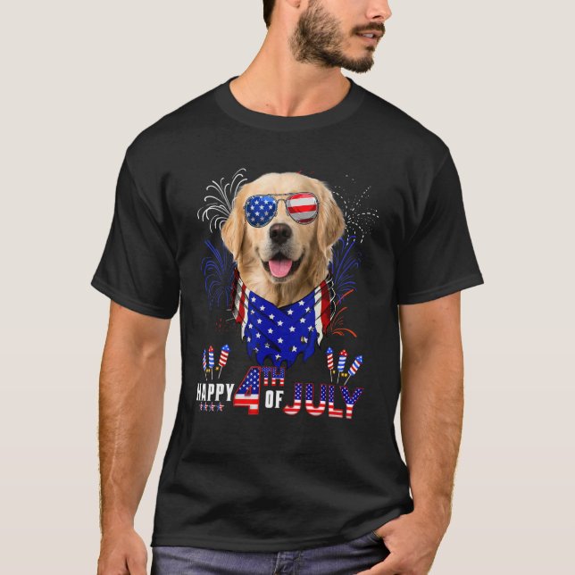 Lycklig 4 juli: Amerikanska Flagga Golden Retrieve T Shirt (Framsida)