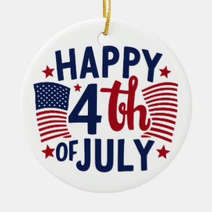 Lycklig 4 juli Amerikanska Flagga Patriotic Julgransprydnad Keramik