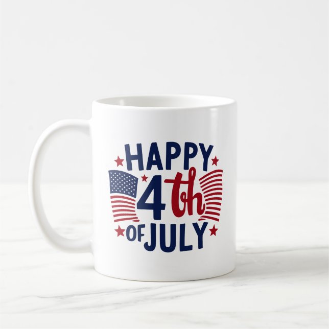 Lycklig 4 juli Amerikanska Flagga Patriotic Kaffemugg (Vänster)