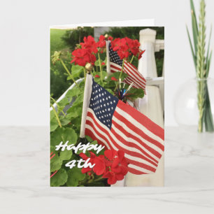 Lycklig 4 juli Amerikanska Flaggor och Geranium Kort
