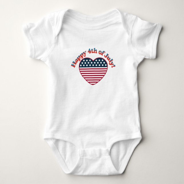 Lycklig 4 juli Amerikanska Hjärtformade Flagga T Shirt (Framsida)