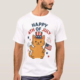 Lycklig 4 juli Cat T-Shirt - Cute Tecknad Cat