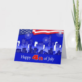 Lycklig 4 juli. Cityscape och Fireworks Kort