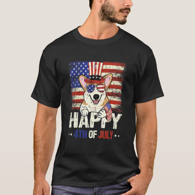 Lycklig 4 juli Corgi T Shirt (Framsida)