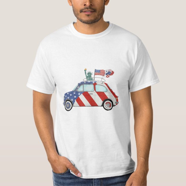 Lycklig 4 juli Fiat 500 T Shirt (Framsida)