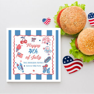 Lycklig 4 juli: Fireworks BBQ Party Napkins Pappersservett