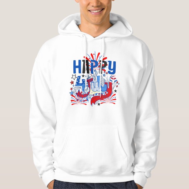 Lycklig 4 juli Fireworks USA-63261 Hoodie (Framsida)