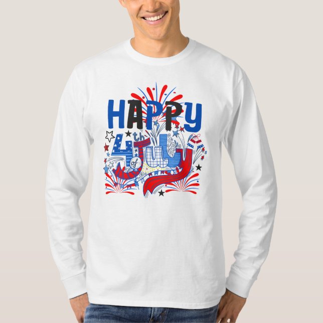 Lycklig 4 juli Fireworks USA-63261 T Shirt (Framsida)