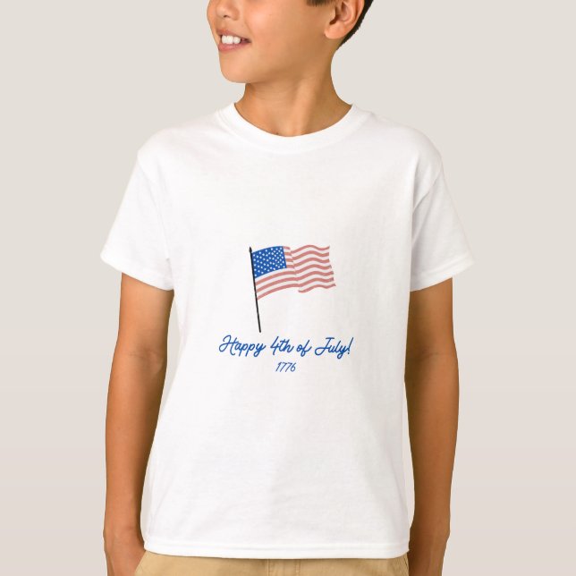 "Lycklig 4 juli!" Flagga för vågning T Shirt (Framsida)