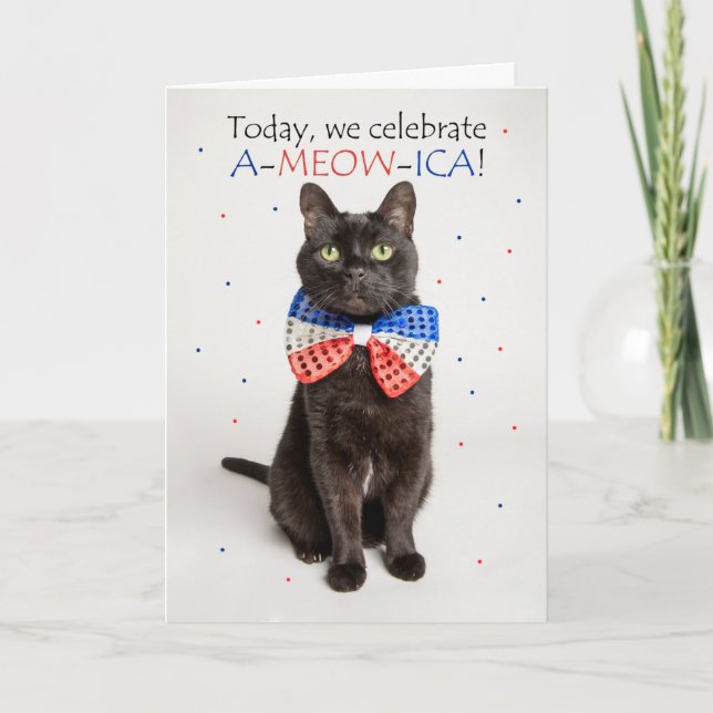 Lycklig 4 juli för alla Cute Patriotic Cat Helgkort (Framsida)