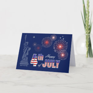 Lycklig 4 juli. Frihetsgudinnan och Fireworks Kort
