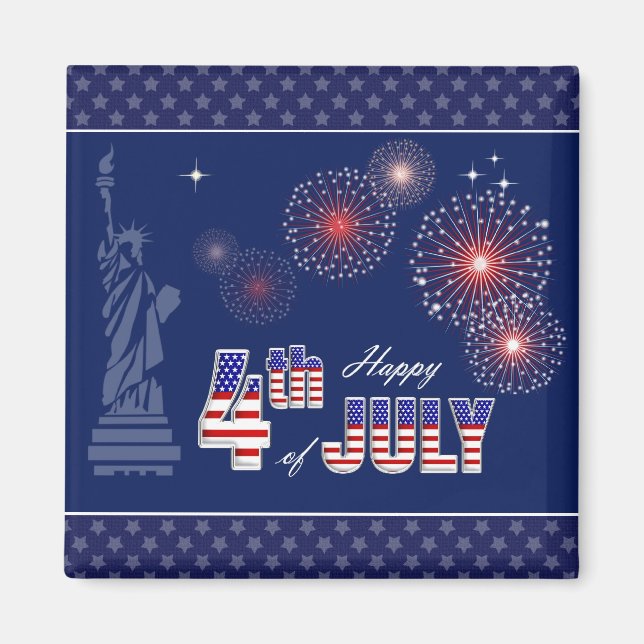 Lycklig 4 juli. Frihetsgudinnan och Fireworks Magnet (Framsidan)